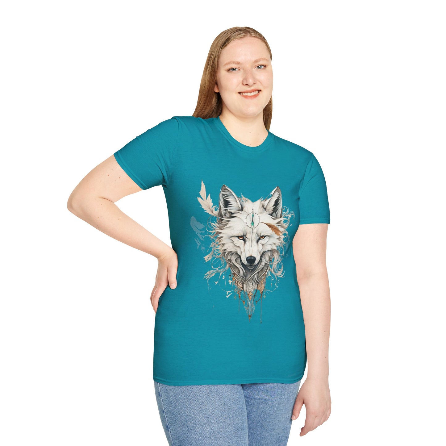 White Snow Fox Shirt, Fox Lover's Gift, Unisex Tee Shirt, T-Shirt Fox Totem Spirit Medicine Softstyle T-Shirt Tee Teeshirt White Fox