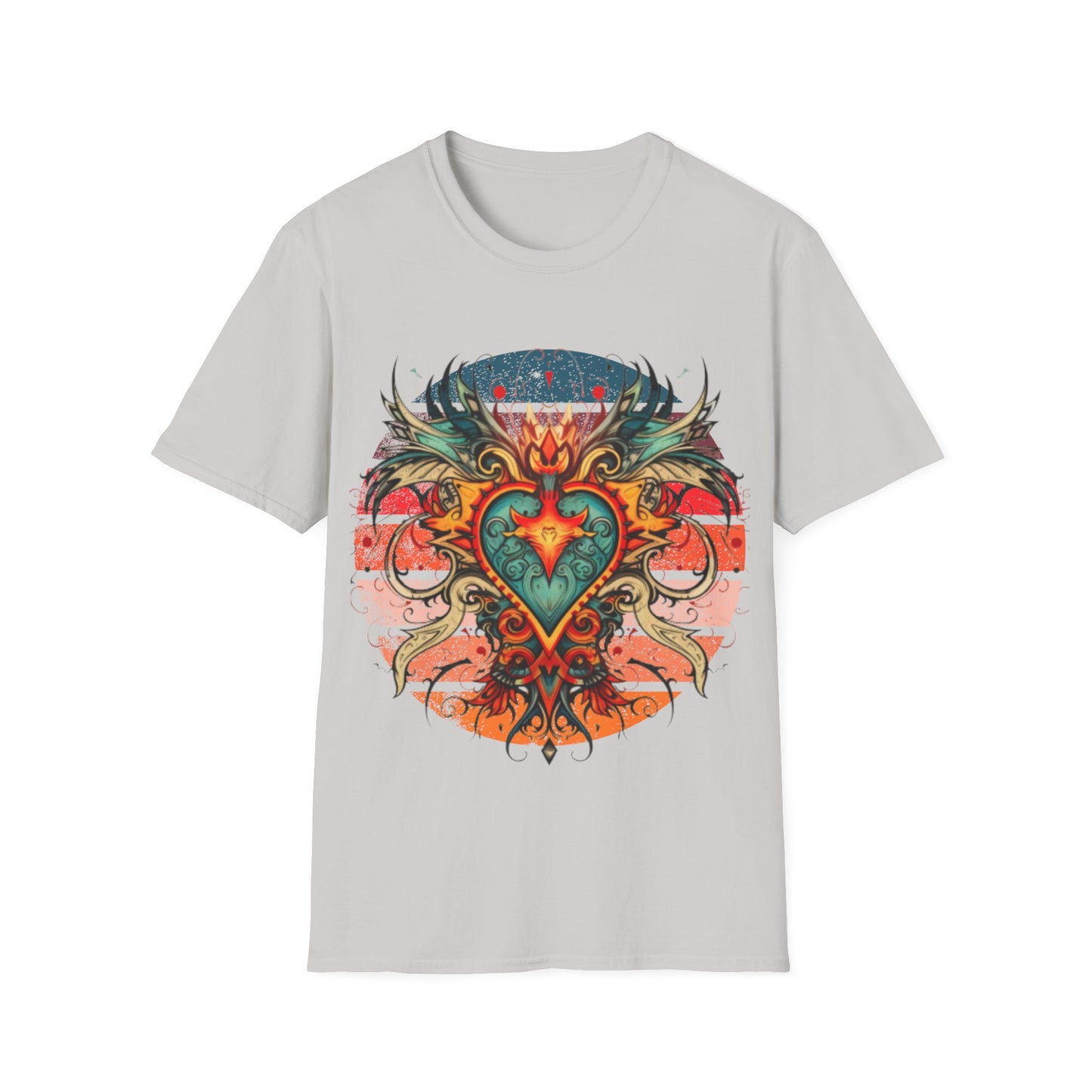 Sacred Heart, Retro Color, Boho Hippie Shirt, Graphic T-Shirt, Graphic Tee Softstyle Unisex Tee Shirt - 60s 70s Vibe Sacred Heart