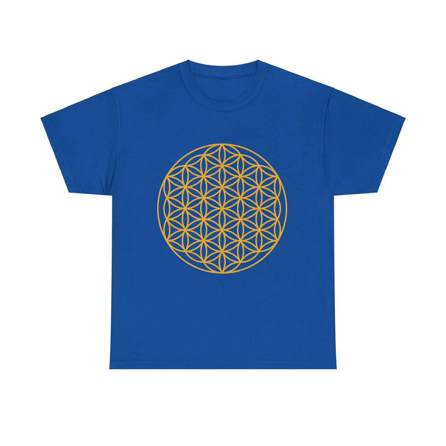 Flower of Life Sacred Geometry, (flat gold design ) Graphic Tee - Yoga, Zen, Meditation Gifts Heavy Cotton Graphic Tee T-Shirt