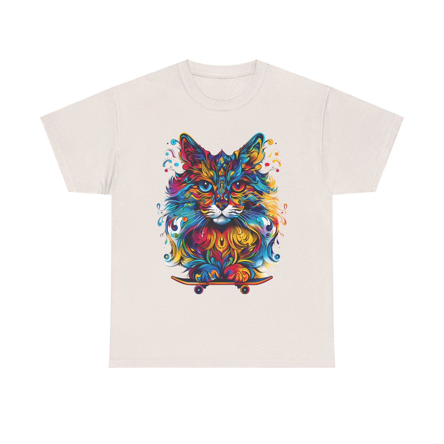 Skateboard Cat (V4) Skater Cat Art Gift - Cool Cats Unisex Heavy Cotton Tee T-Shirt