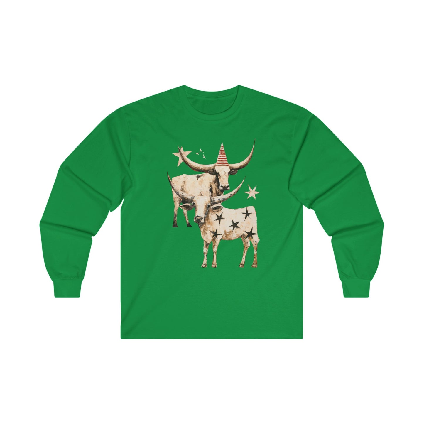 Texas Longhorn Cattle Graphic Tee, Oklahoma Cattle Country, Rodeo Gift, Cow Stars Long Sleeve T-shirt Ultra Cotton Long Sleeve Tee T-Shirt