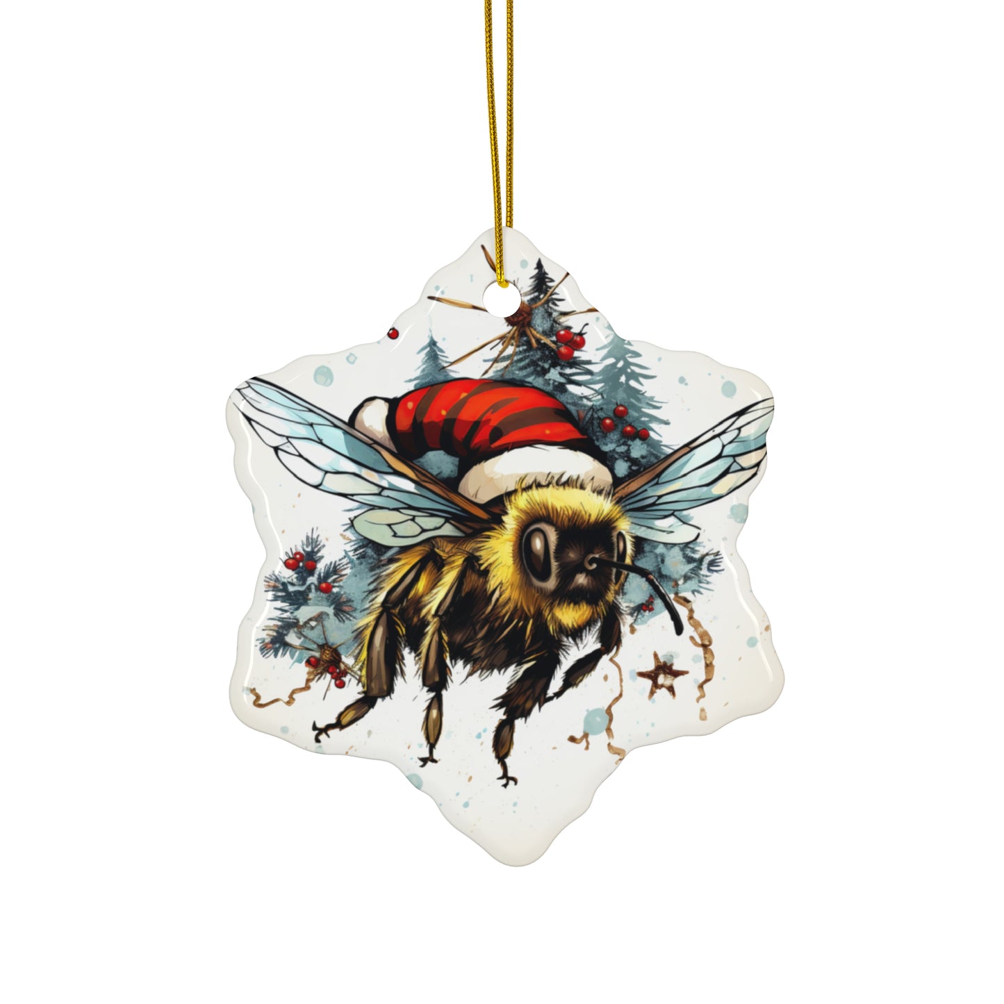 Bee Ornament Save the Bees, Bee Garden, Bee in Santa Hat Art Ornament, Bee Conservation Christmas Gift, Ceramic Ornament for Christmas Tree