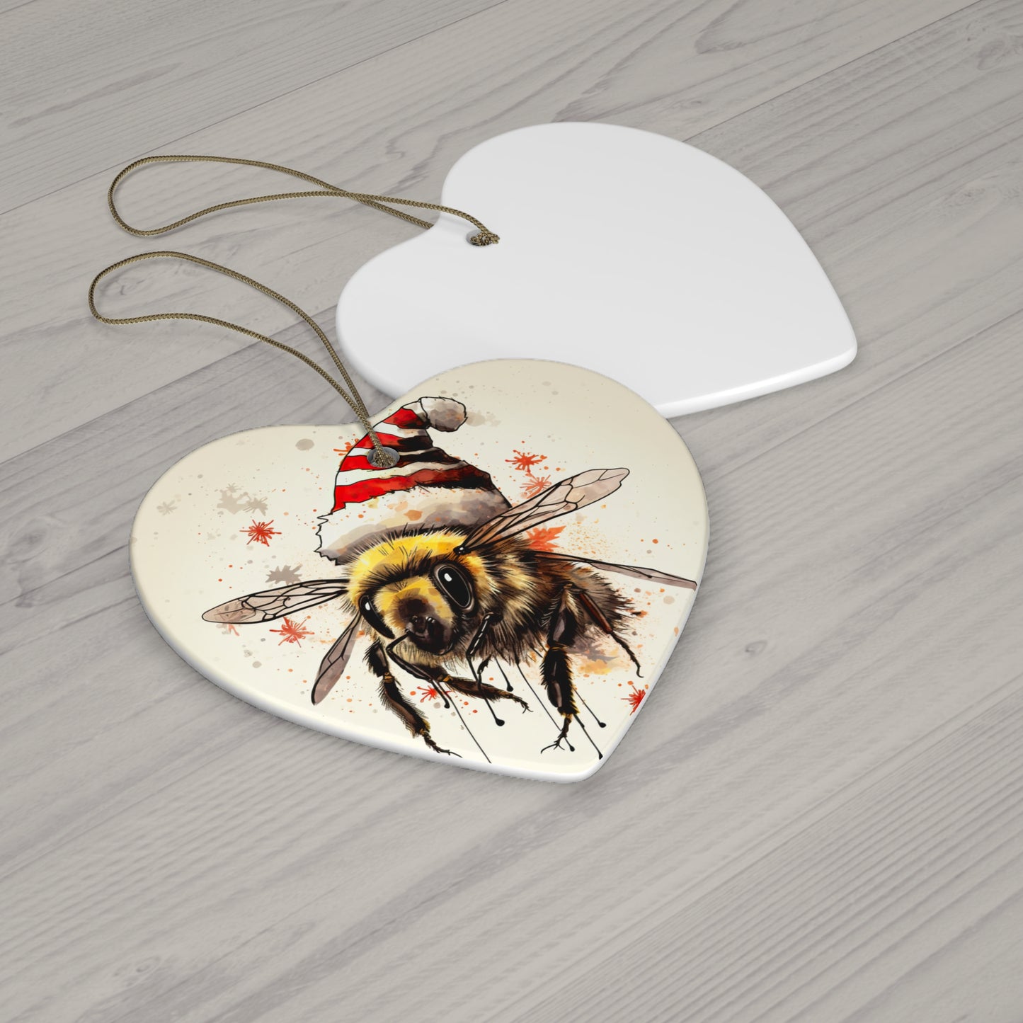 Bee Holiday Ornament Bee, Conservation, Fun Tattoo Style Bee Christmas Gift, Printed Ceramic Christmas Tree ornament, Save the Bees