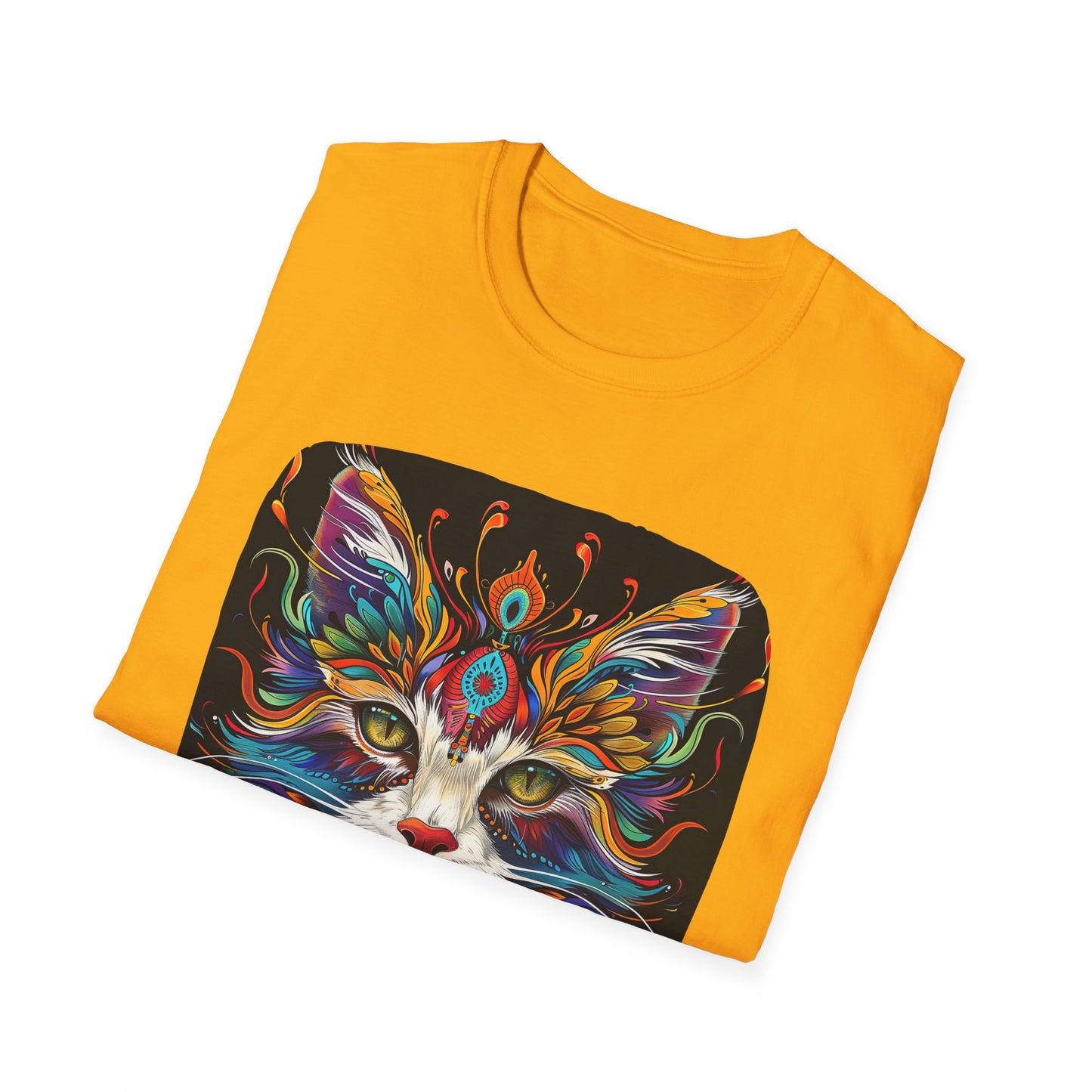 Shaman's Heart, Warrior's Spirit Graphic Cat Tee, Cat Lover's Graphic Tee Graphic Unisex T- Shirt, T-Shirt Cat Lovers Gift Softstyle T-Shirt Tee Teeshirt Stylized Cat