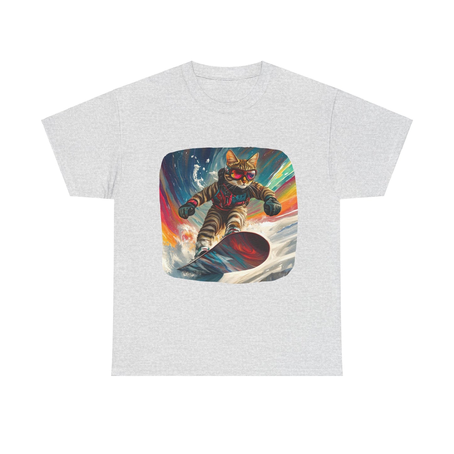 Snowboard Cat, (V2) Winter Apres Ski Cat Art Gift - Cool Cats Unisex Heavy Cotton Tee T-Shirt