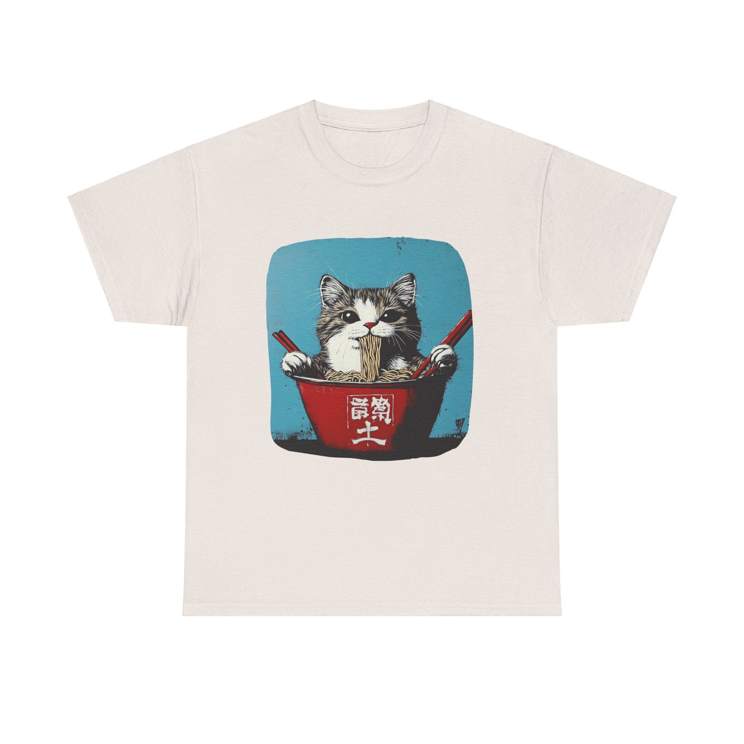 Ramen Cat (V4) Cats and Ramen, Ramen Art Gift - Cute Cats Unisex Heavy Cotton Tee T-Shirt
