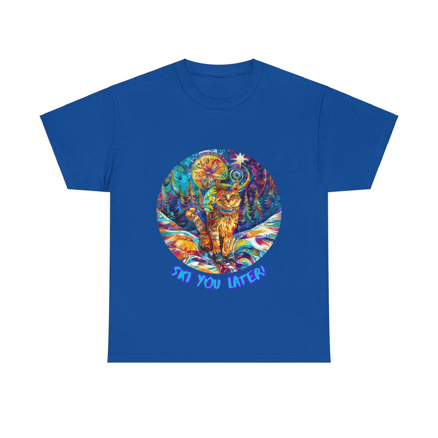 Ski You Later - Ski, Snow, Snowboard Winter Sports Cat Cat Art Graphic Tee, Ski Gift - Cool Cats Unisex Heavy Cotton Tee T-Shirt