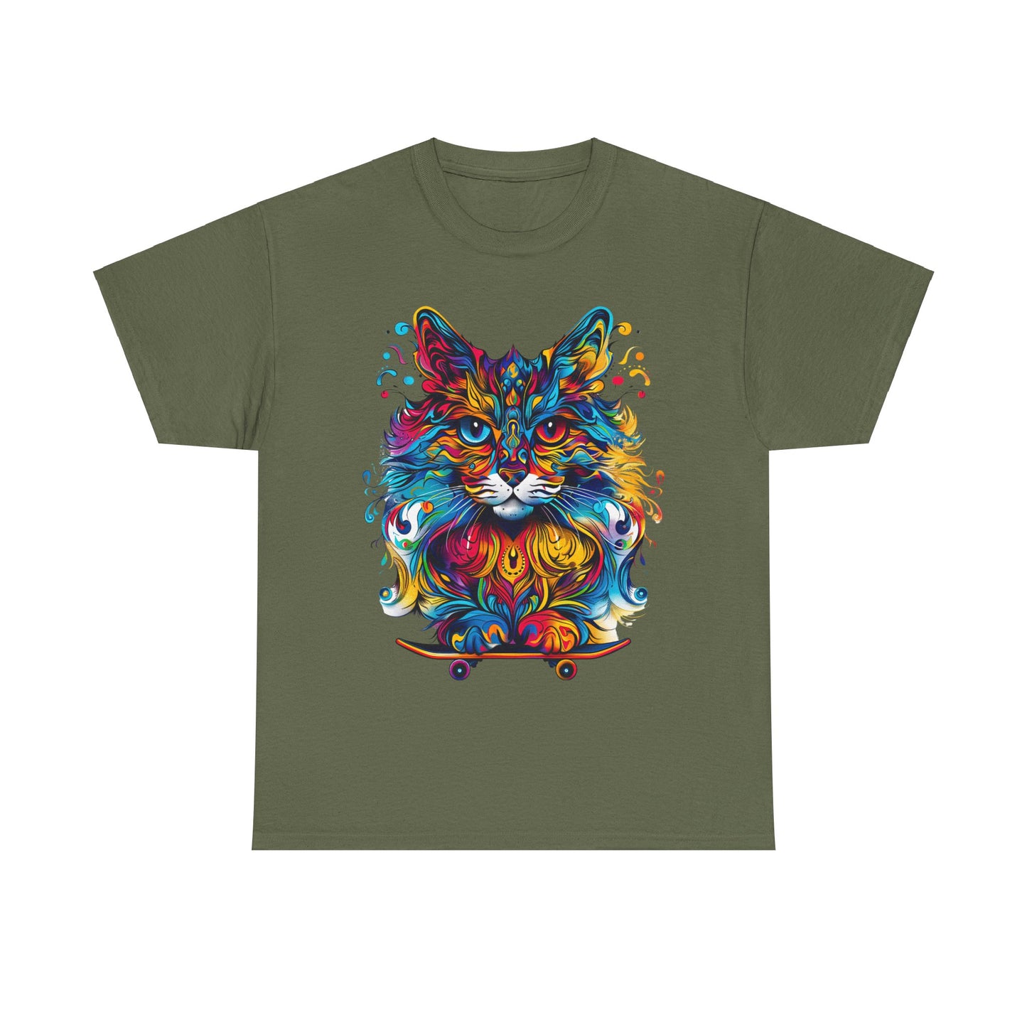 Skateboard Cat (V4) Skater Cat Art Gift - Cool Cats Unisex Heavy Cotton Tee T-Shirt