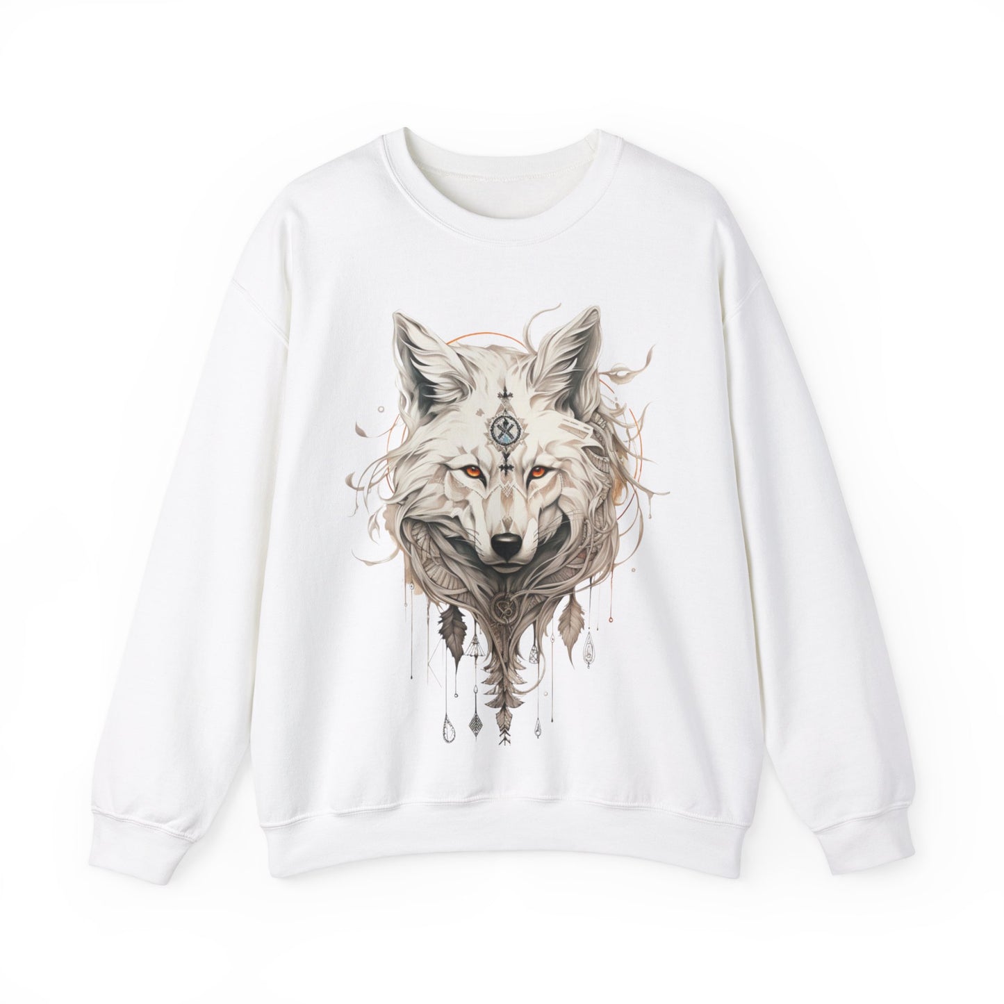 Tribal Style White Wolf, Lone Wolf Sweatshirt, Wolf Totem Gift, Canada, Northern US Wolf Conservation Shirt Unisex Sweatshirt Sweat Shirt