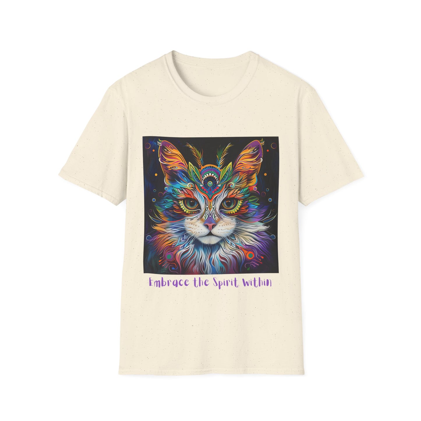 "Embrace the Spirit Within" Cat Shaman Graphic Cat Tee, Cat Lover's Graphic Tee Graphic Unisex T- Shirt, T-Shirt Cat Lovers Gift Softstyle T-Shirt Tee Teeshirt Stylized Cat