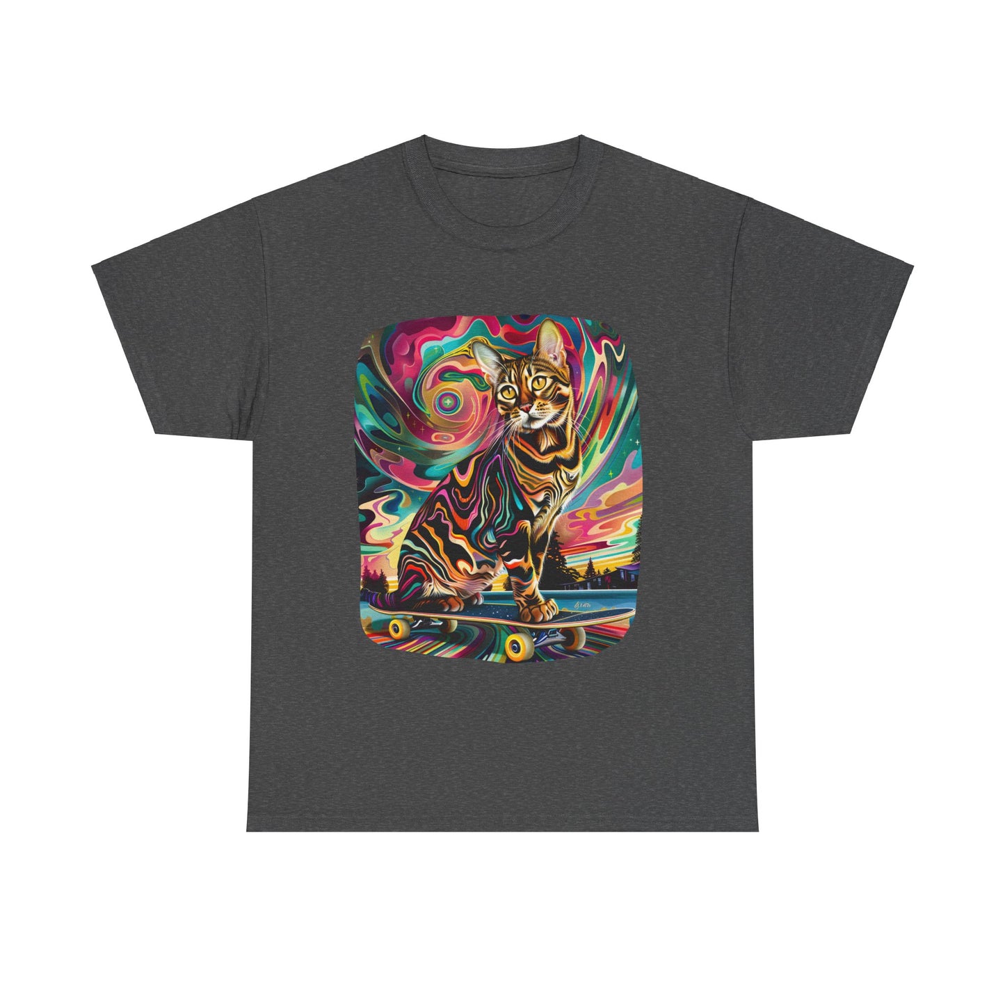 Skateboard Cat, Skater Cat Art Gift - Cool Cats Unisex Heavy Cotton Tee T-Shirt