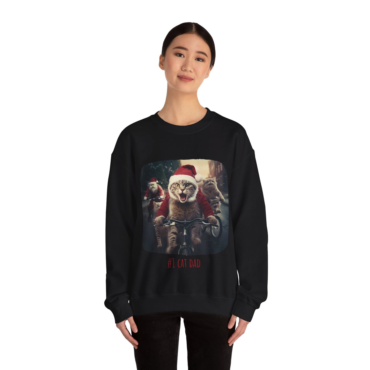 Fun Cat Dad, #1 Christmas Cat, Cat Lovers Gift, Kitty Cat Christmas Shirt Mens Unisex Size Sweatshirt Sweat Shirt, Many Colors