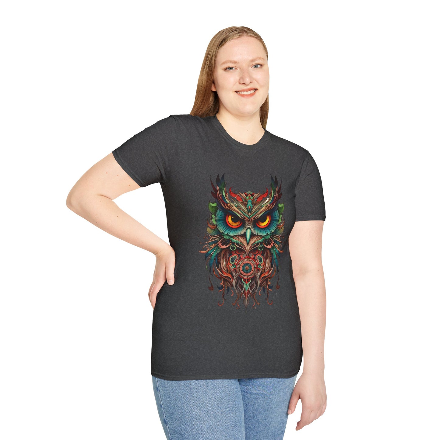 Jeweled Tone Owl, Owl Shirt, Barn Steampunk Owl Unisex Tee Shirt, T-Shirt Softstyle T-Shirt Tee Teeshirt