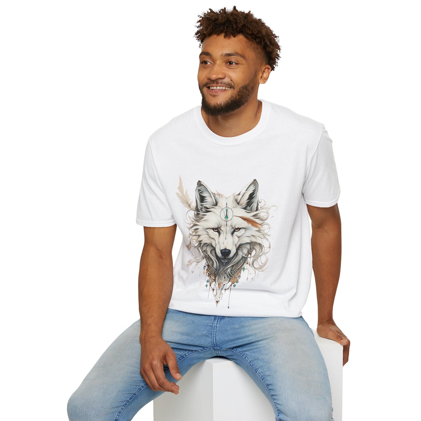 White Snow Fox Shirt, Fox Lover's Gift, Unisex Tee Shirt, T-Shirt Fox Totem Spirit Medicine Softstyle T-Shirt Tee Teeshirt White Fox