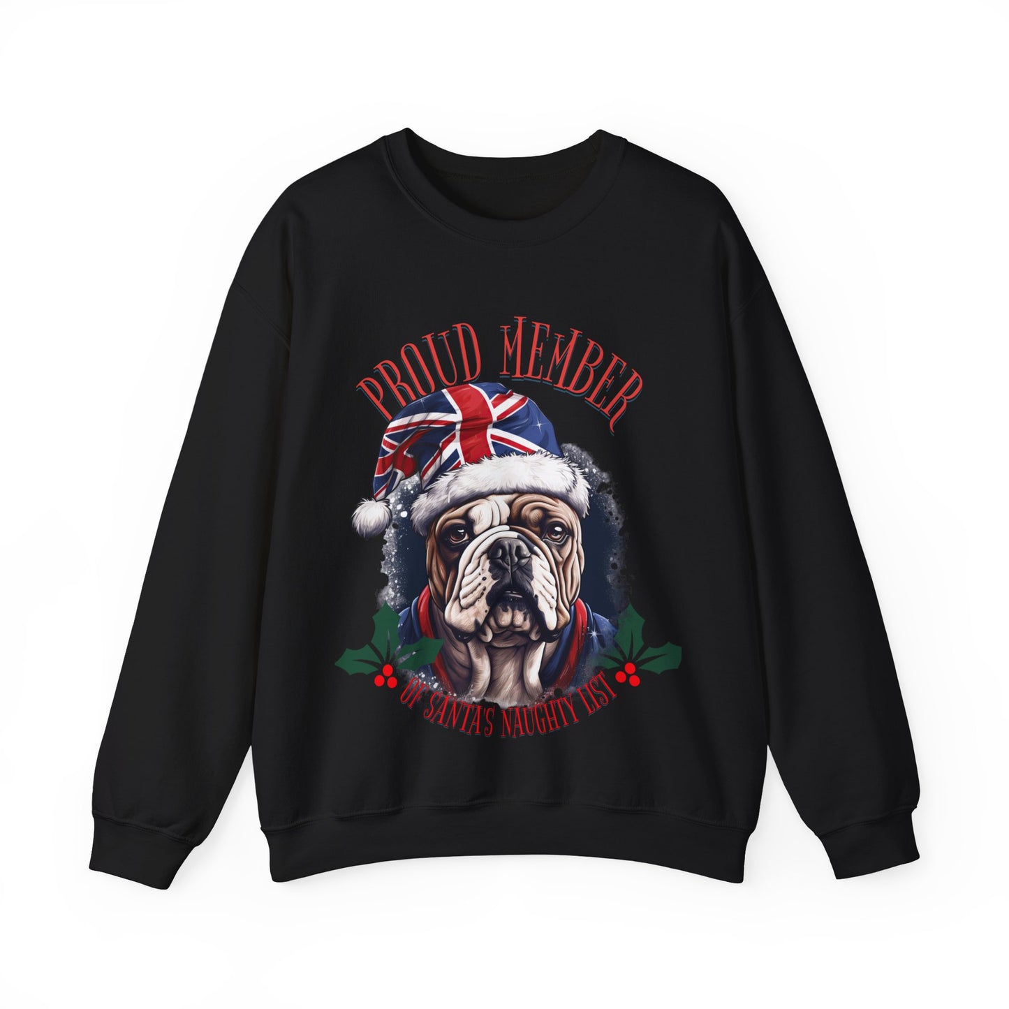 Santa's Naughty List British English Bulldog Anglophile Christmas Unisex Long Sleeve Jersey Cotton Shirt Mens Womens Sweatshirt Sweat Shirt