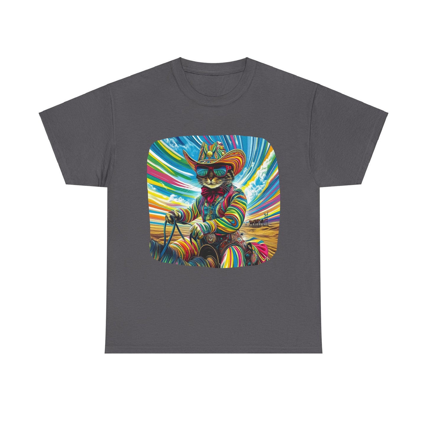 Cowboy, Cattle Rancher Cat Shirt - Graphic T- Cat Art Gift - Cool Cats Unisex Heavy Cotton Tee T-Shirt