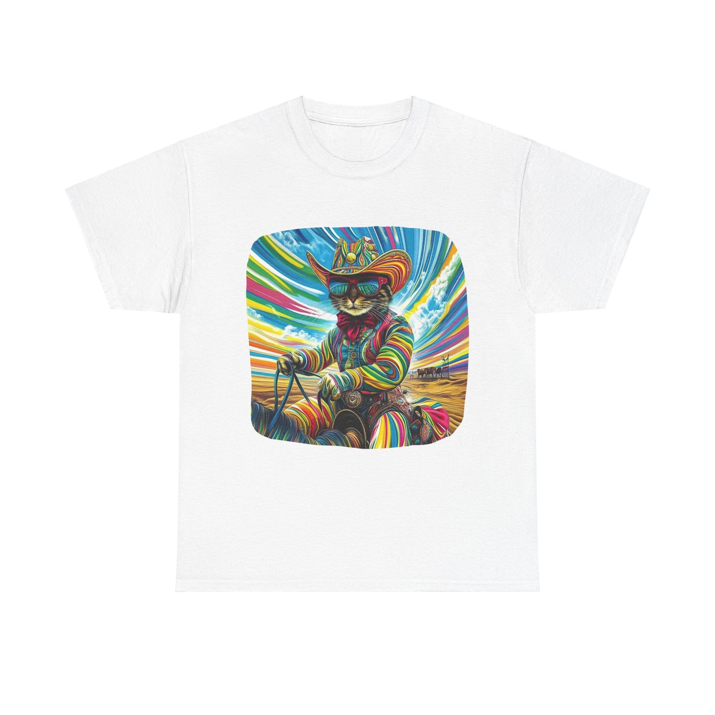 Cowboy, Cattle Rancher Cat Shirt - Graphic T- Cat Art Gift - Cool Cats Unisex Heavy Cotton Tee T-Shirt