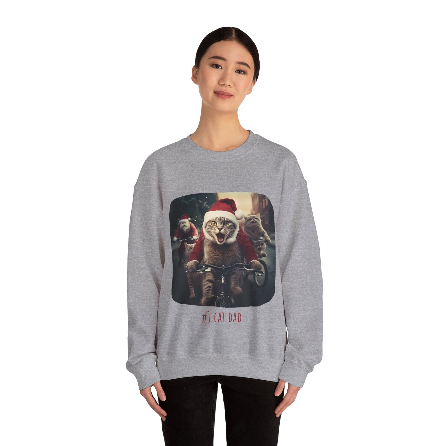 Fun Cat Dad, #1 Christmas Cat, Cat Lovers Gift, Kitty Cat Christmas Shirt Mens Unisex Size Sweatshirt Sweat Shirt, Many Colors