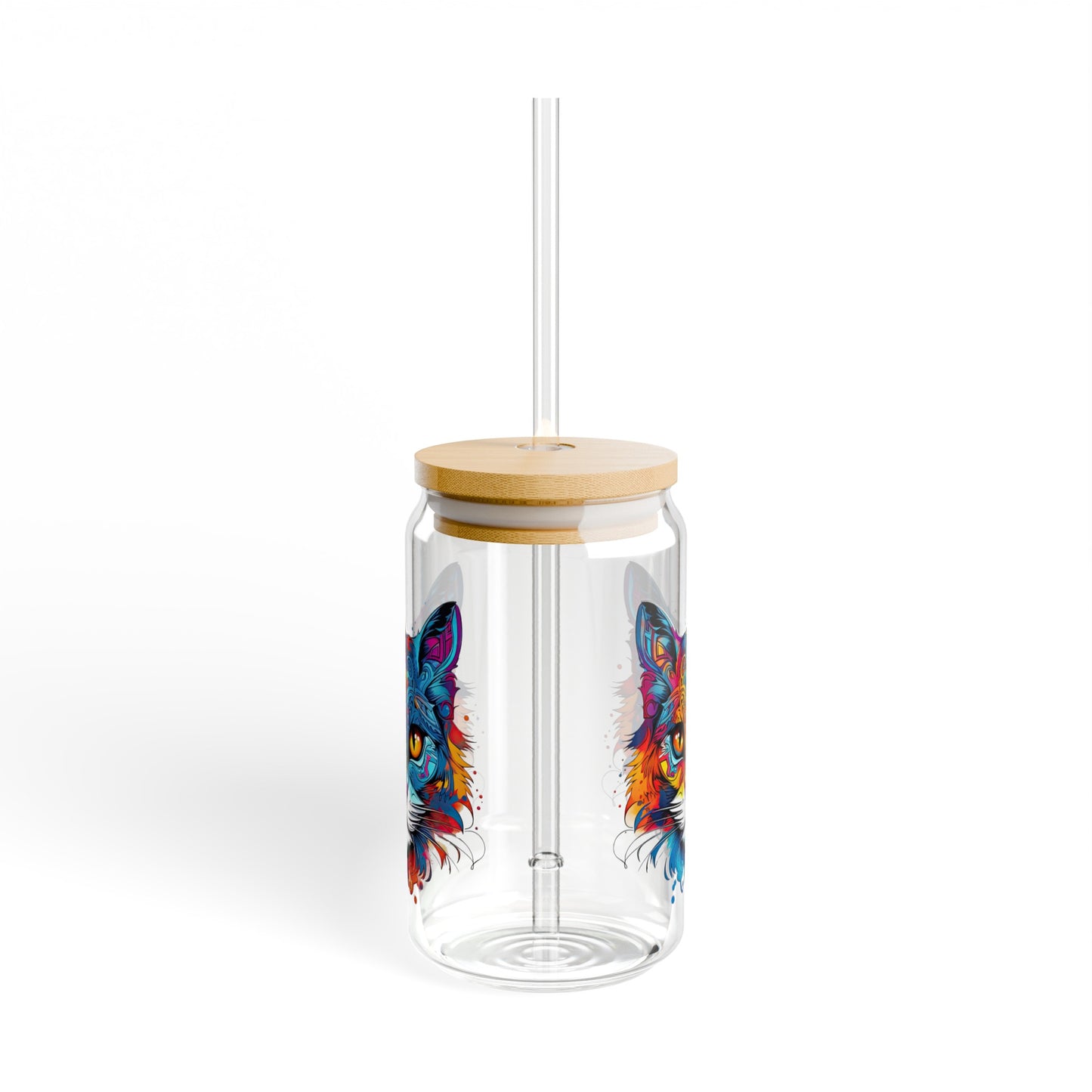 Jewel Color Exotic Cat Kitty Sipper Glass, Cat Lovers Glass 16oz