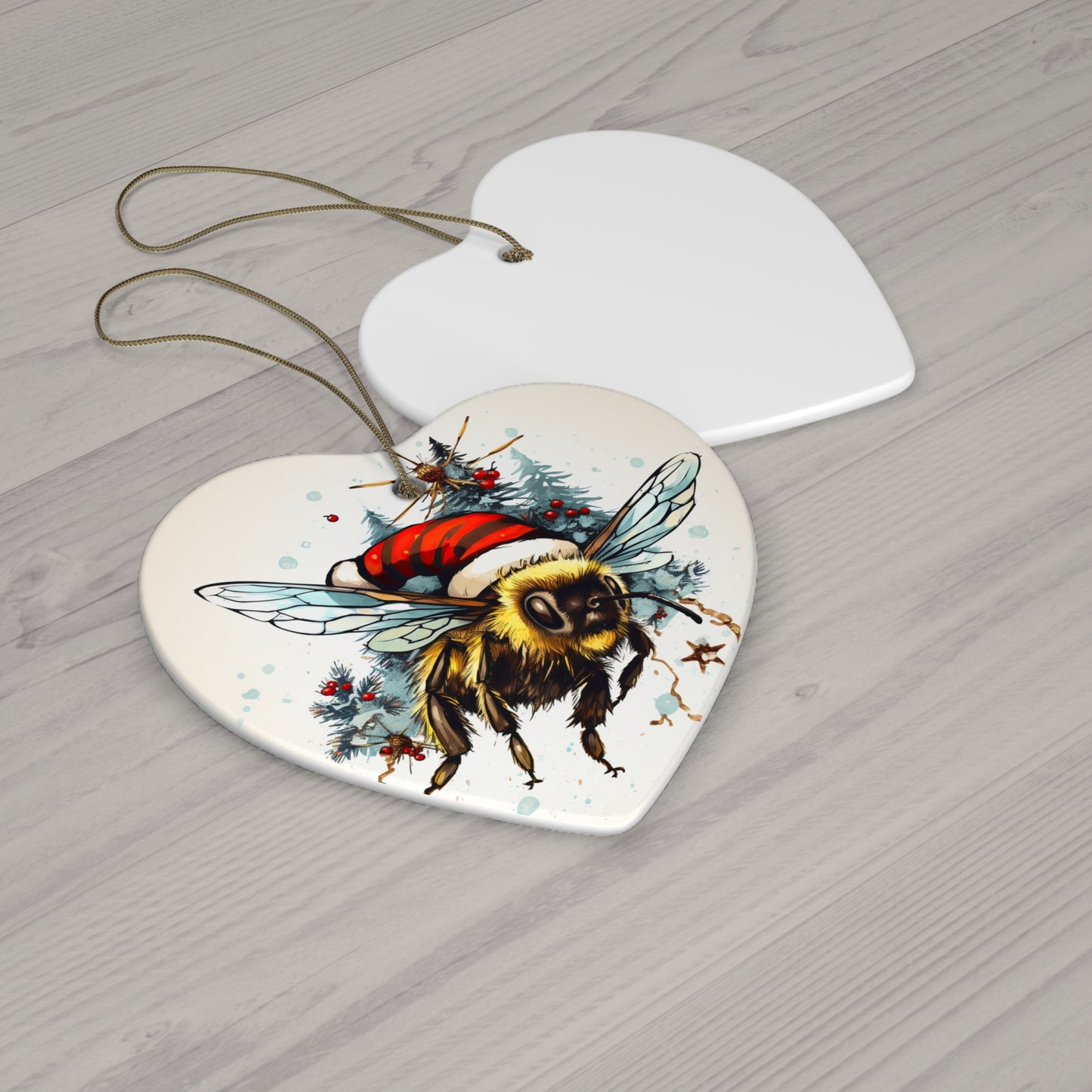 Bee Ornament Save the Bees, Bee Garden, Bee in Santa Hat Art Ornament, Bee Conservation Christmas Gift, Ceramic Ornament for Christmas Tree