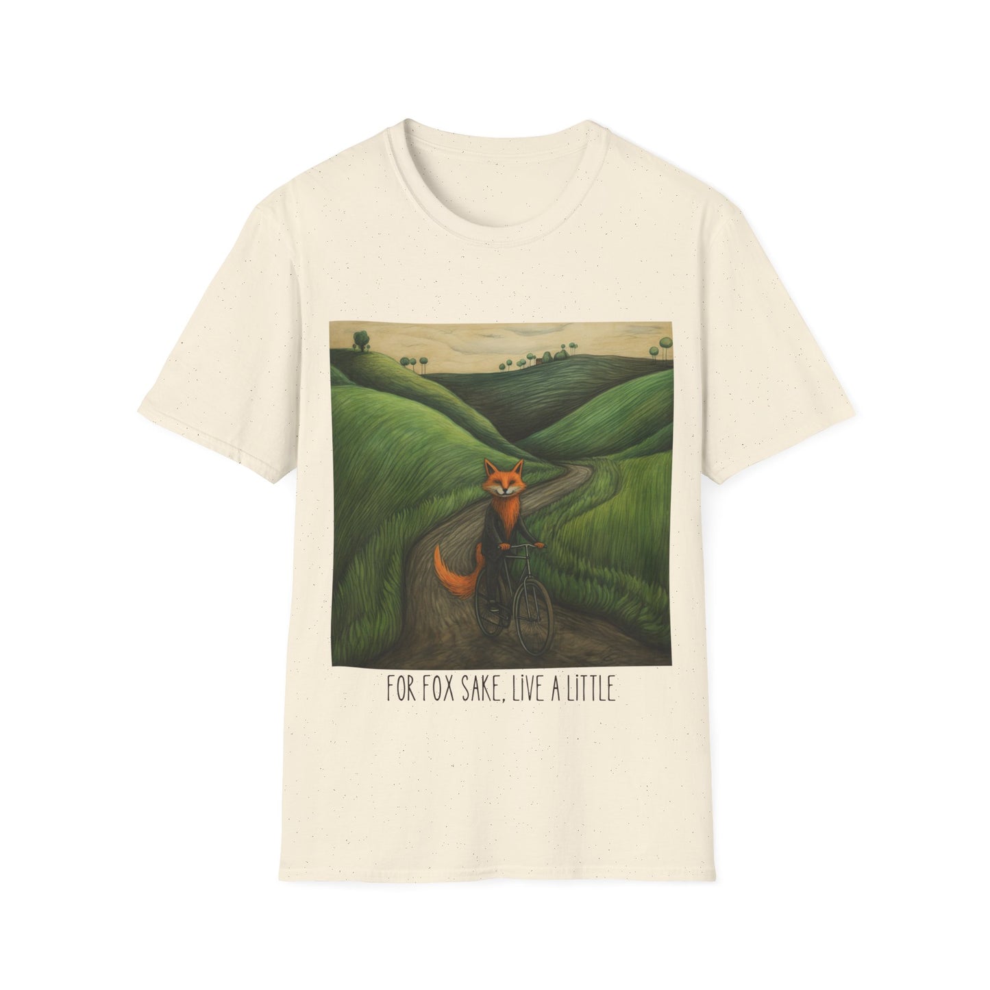 For Fox Sake, Live a Little - Red Fox on a Bicycle- Fox or Cycling Lover's Gift Unisex Tee Shirt, T-Shirt, Fox Lovers Gift Softstyle T-Shirt Tee Teeshirt