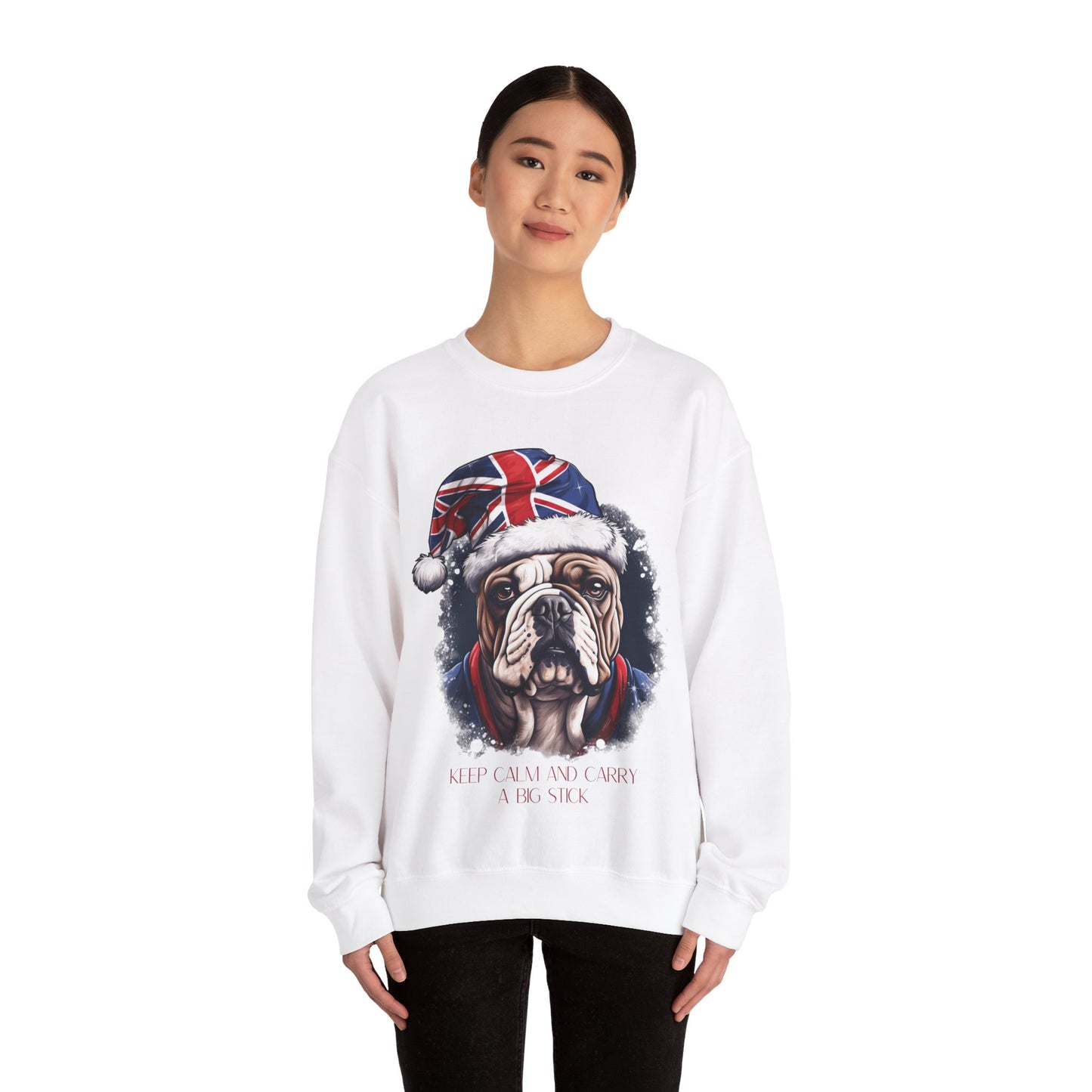 British English Bulldog - Keep Calm and Carry a Big Stick Union Jack Unisex Long Sleeve Jersey Cotton Shirt Mens Women Sweatshirt Sweat Shirt