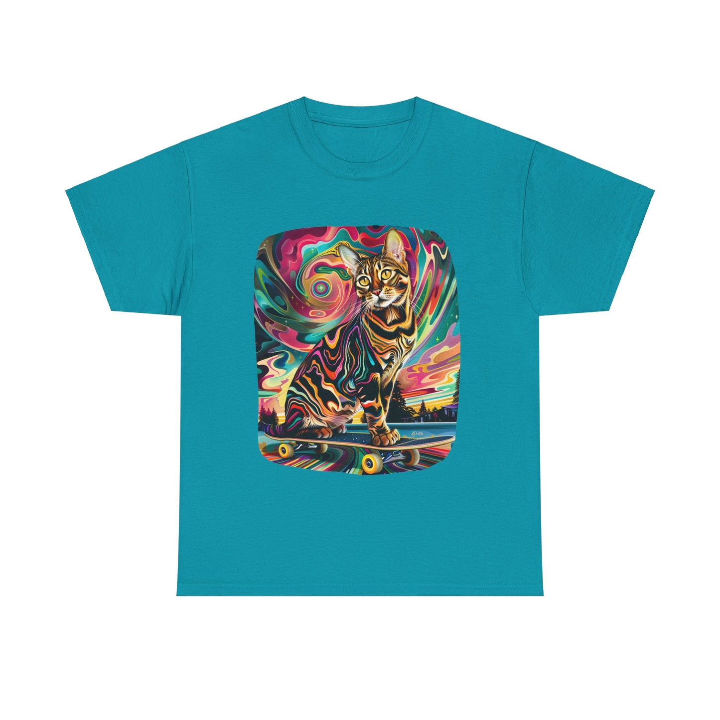 Skateboard Cat, Skater Cat Art Gift - Cool Cats Unisex Heavy Cotton Tee T-Shirt