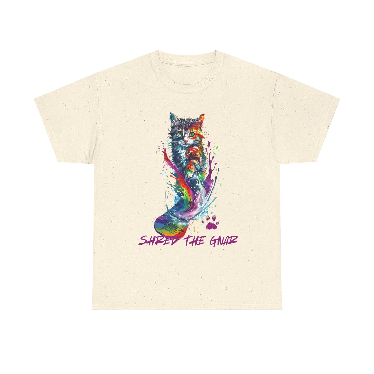 Shred the Gnar Snowboard Cat Graphic Tee, Winter Cat Art Gift - Cool Cats Unisex Heavy Cotton Tee T-Shirt