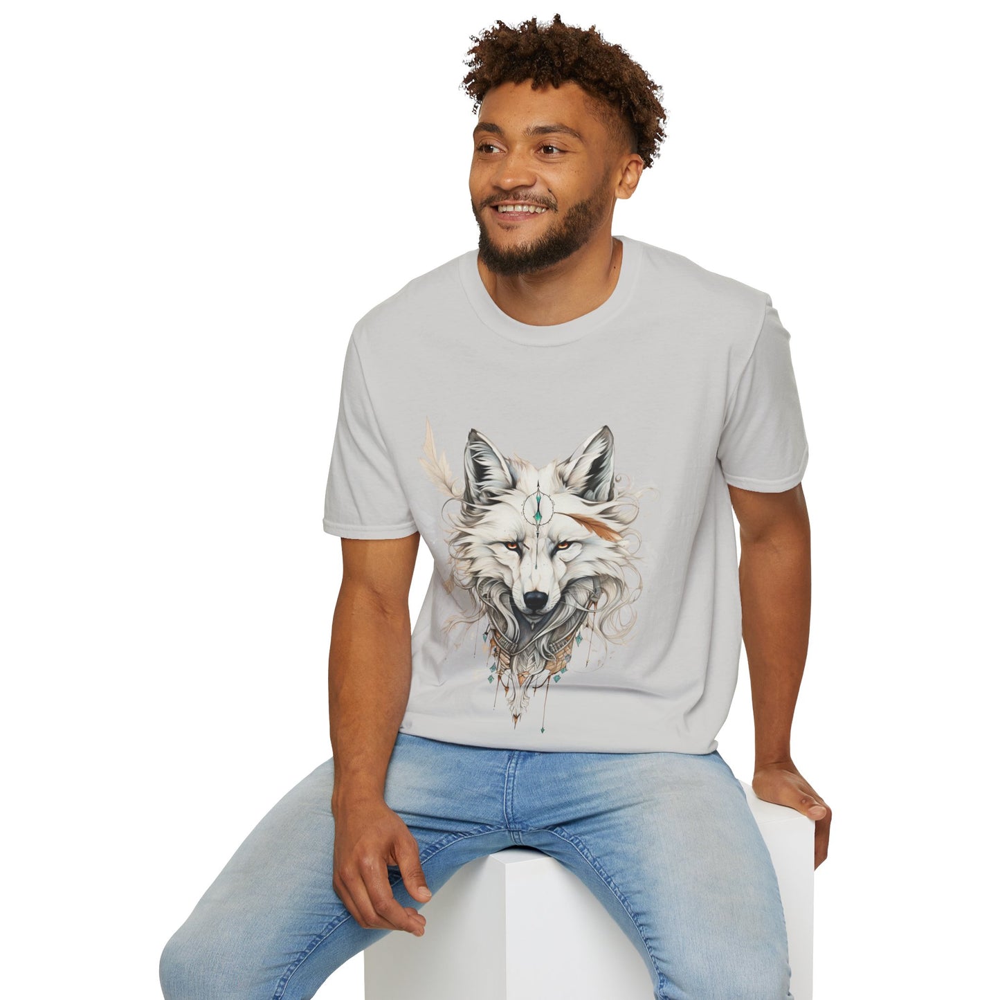 White Snow Fox Shirt, Fox Lover's Gift, Unisex Tee Shirt, T-Shirt Fox Totem Spirit Medicine Softstyle T-Shirt Tee Teeshirt White Fox
