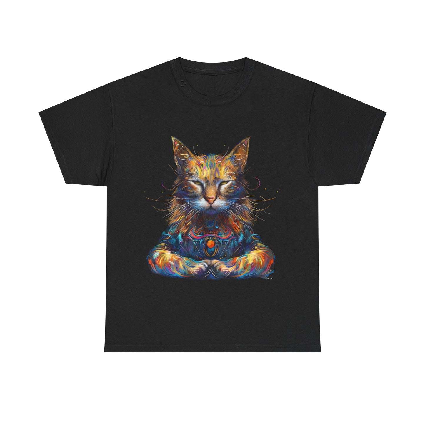 Meditating Cat, (V5) Zen Cat, Cat Gift Unisex Heavy Cotton Tee T-Shirt