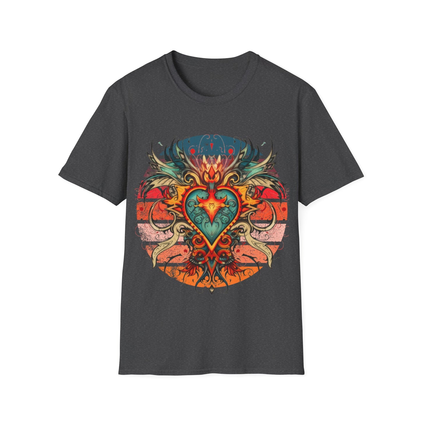 Sacred Heart, Retro Color, Boho Hippie Shirt, Graphic T-Shirt, Graphic Tee Softstyle Unisex Tee Shirt - 60s 70s Vibe Sacred Heart