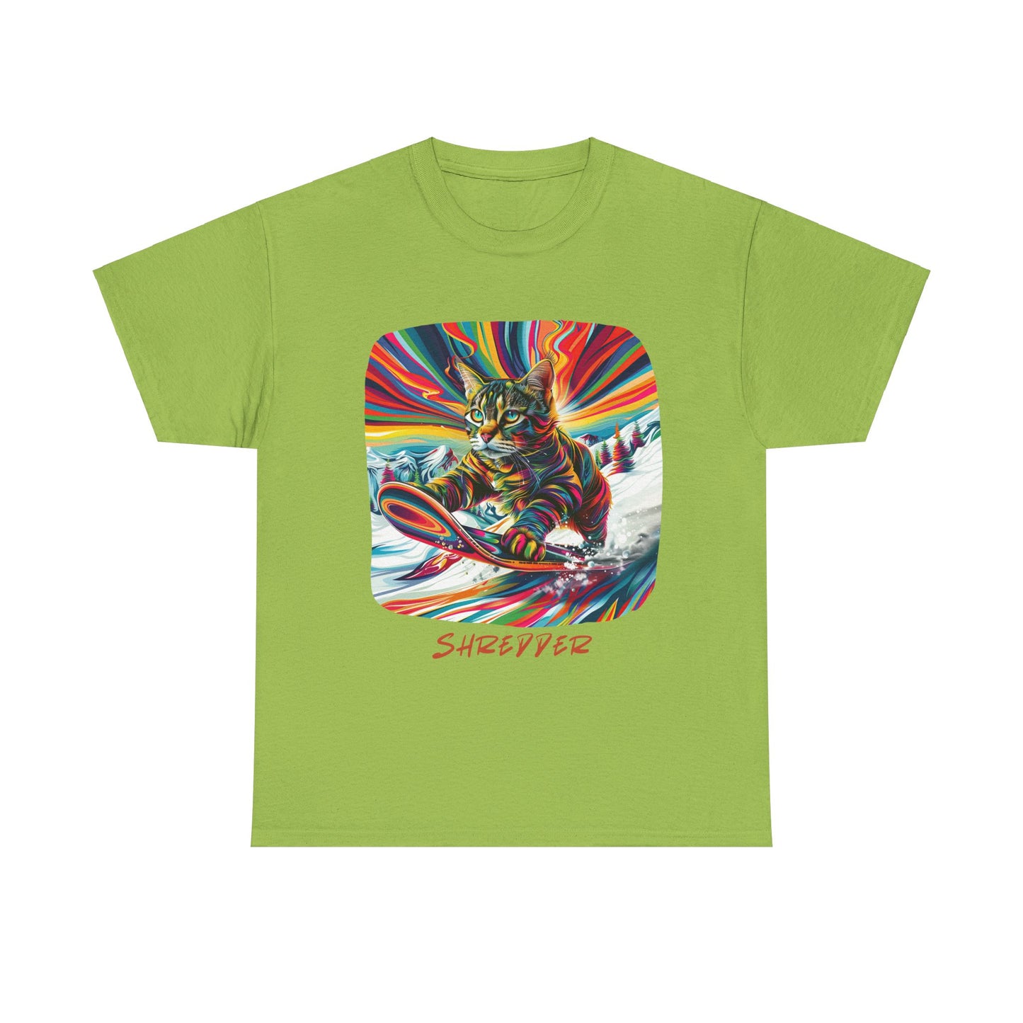 Shredder Snowboard Cat Graphic Tee - Extreme Winter Sports Ski Cat Art Gift - Cool Cats Unisex Heavy Cotton Tee T-Shirt