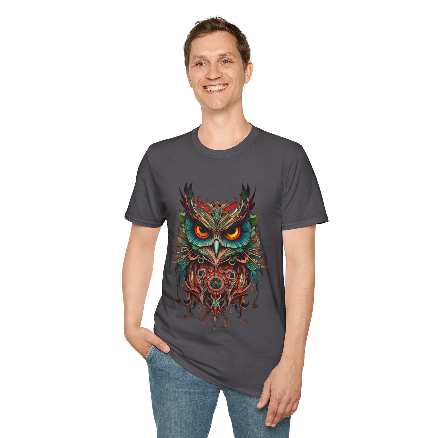 Jeweled Tone Owl, Owl Shirt, Barn Steampunk Owl Unisex Tee Shirt, T-Shirt Softstyle T-Shirt Tee Teeshirt