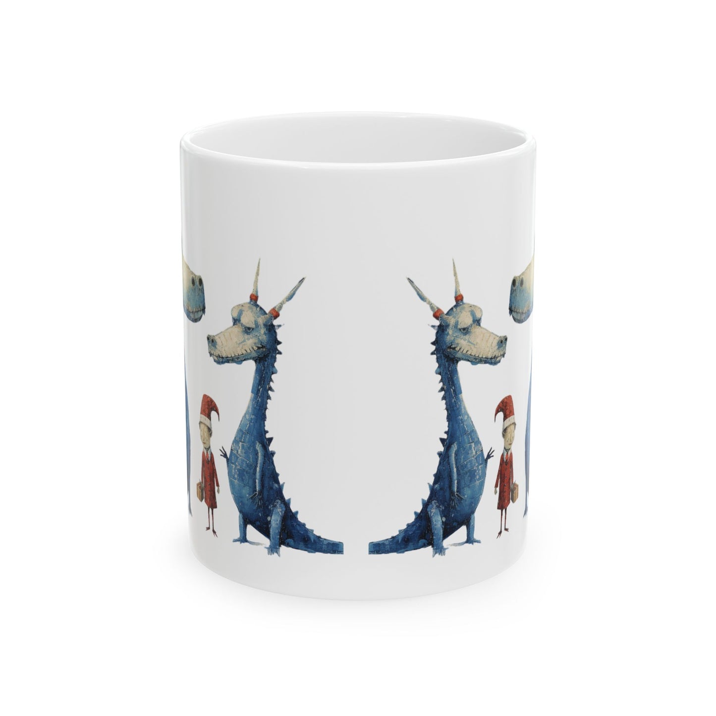 Blue Christmas Dragons Mug, Magical Dragon Christmas Gift Mug, Printed Art, Christmas Family Ceramic Mug 11oz Colorful, Bright and Cheery