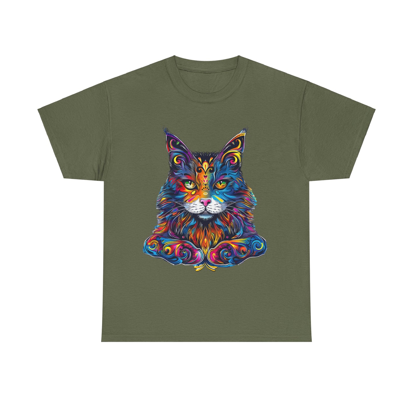 Chill Vibe Jewel Tone Cat Graphic Tee - Cat Lover TeeShirt - T-shirt - Cat Gift Unisex Heavy Cotton Tee T-Shirt