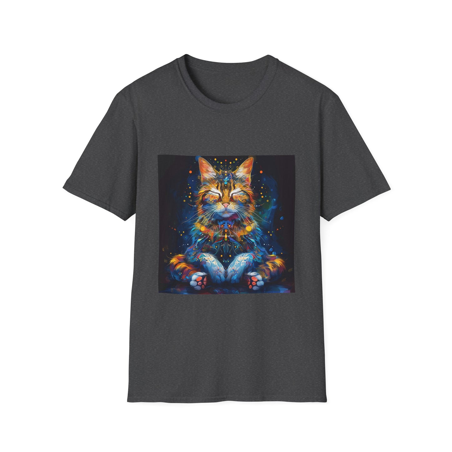 Meditating Cat Graphic Yoga Shirt, Cat Lover's Graphic Tee Graphic Unisex T- Shirt, T-Shirt Cat Lovers Gift Softstyle T-Shirt Tee Teeshirt Stylized Cat