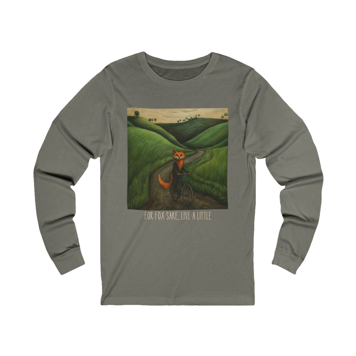 "For Fox Sake" - Red Fox on a Bicycle- Fox & Cycling Lover's Gift - Unisex Jersey Long Sleeve Tee Shirt, T-Shirt, Fox Lovers Gift