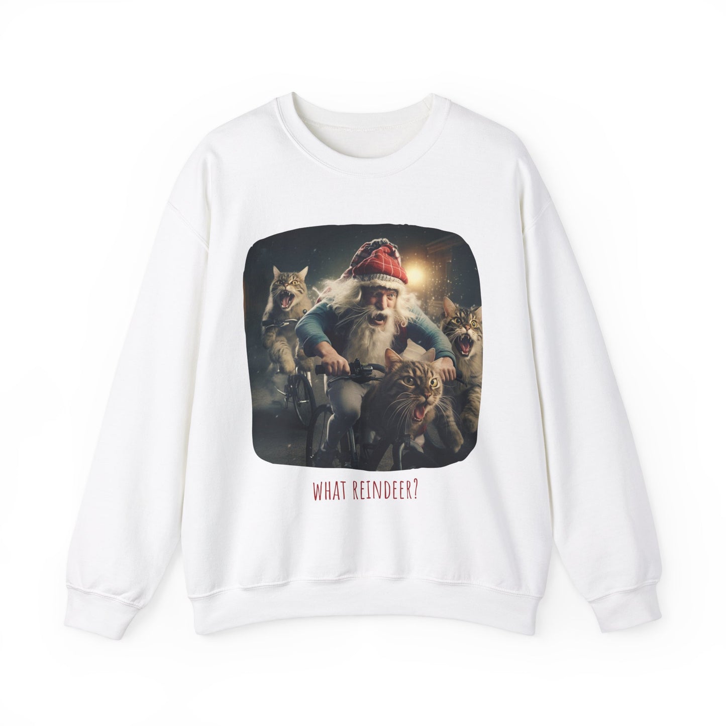 What Reindeer? Cat Brigade Santa on Cycle, Christmas Cat, Cat Bicycle Lovers Gift, Kitty Cat Christmas Shirt Unisex Sweatshirt Sweat Shirt, Many Colors