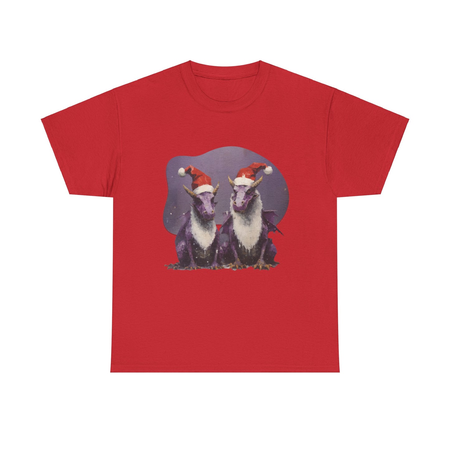 Holiday Dragon Graphic Tee - Dragon in Santa Hat T-shirt - Dragon Lovers Unisex Heavy Cotton Tee T-Shirt