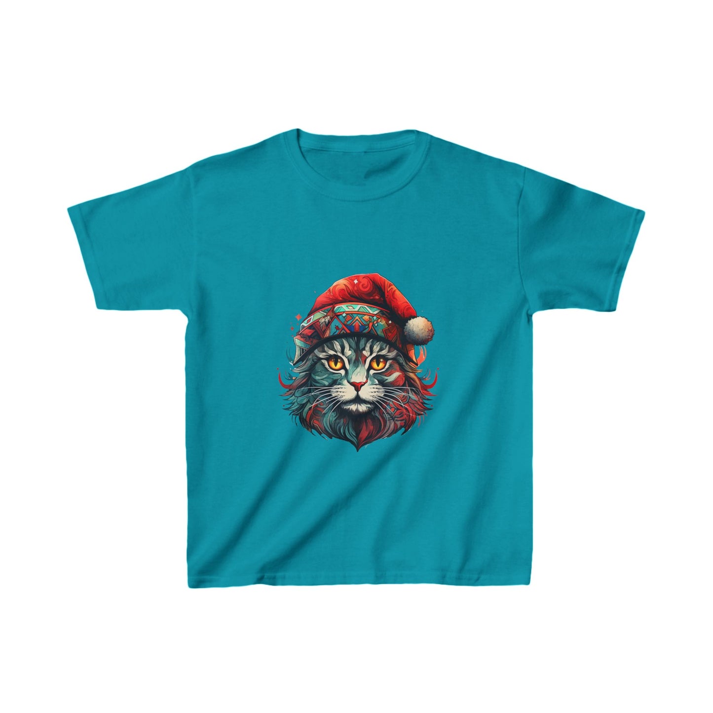 Cat with Santa Hat, Kids Cat Graphic Tee - Adorable Santa Cat Design for Young Cat Lovers