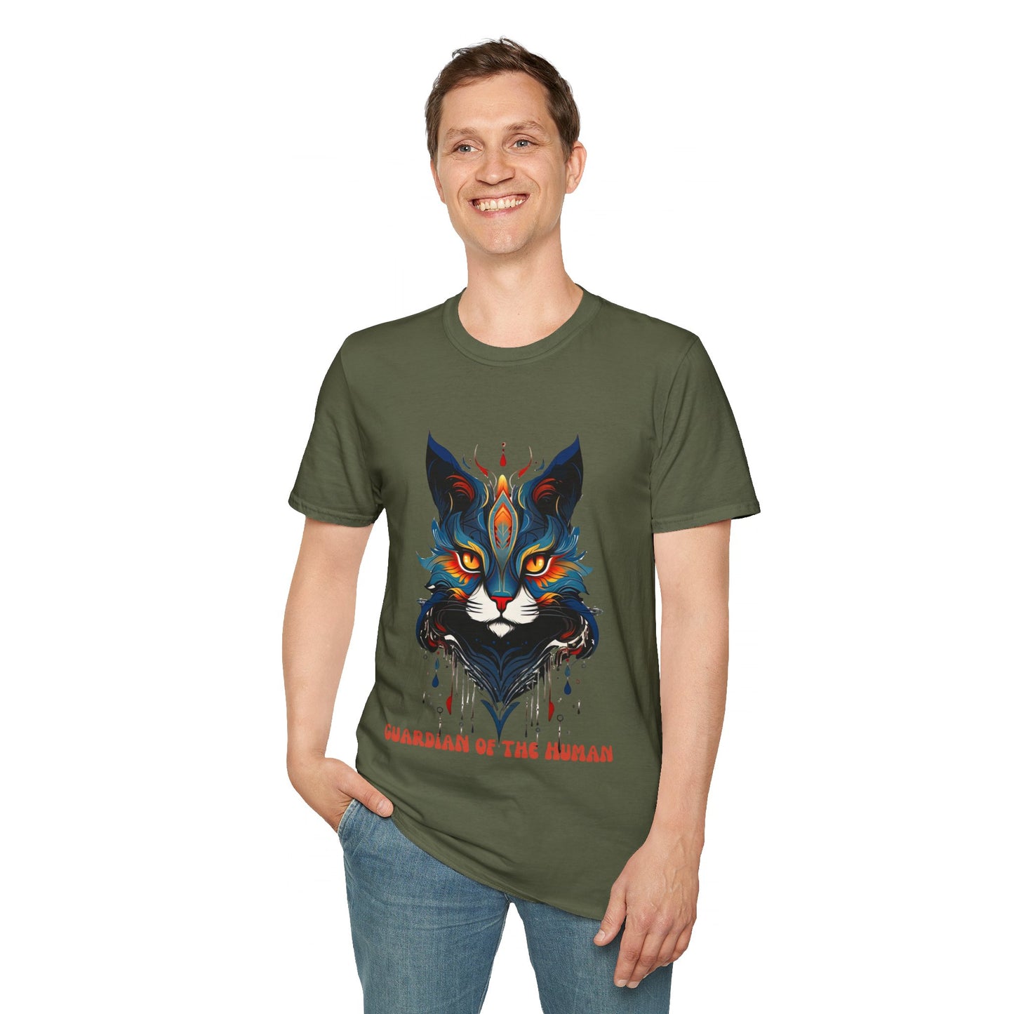 Guardian of the Human, Cat Lover's Gift Unisex Tee Shirt, T-Shirt Cat Lovers Gift Softstyle T-Shirt Tee Teeshirt Stylized Cat