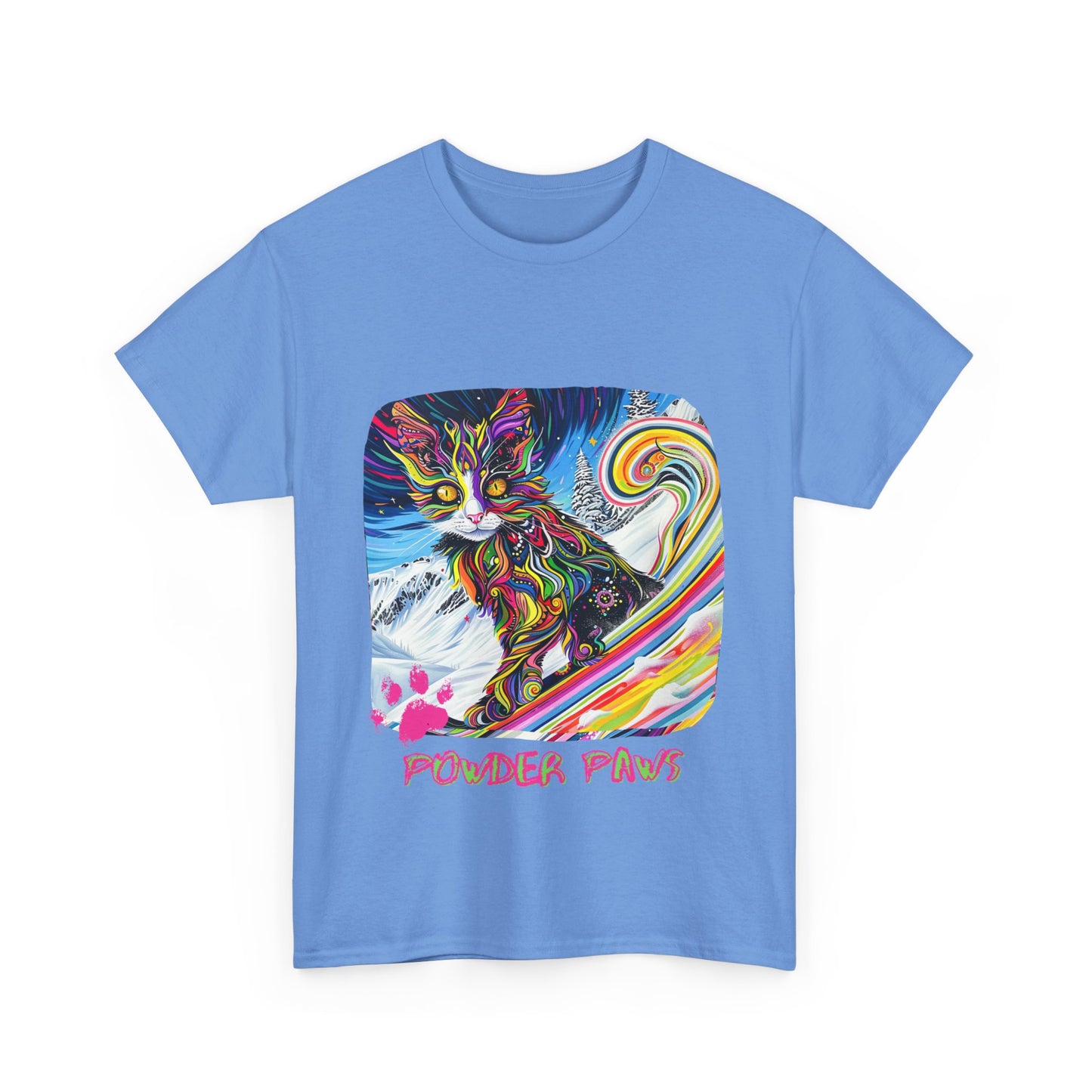 Powder Paws Snow, Snowboard Winter Sports Cat - Cat Art Graphic Tee, Ski Gift - Cool Cats Unisex Heavy Cotton Tee T-Shirt