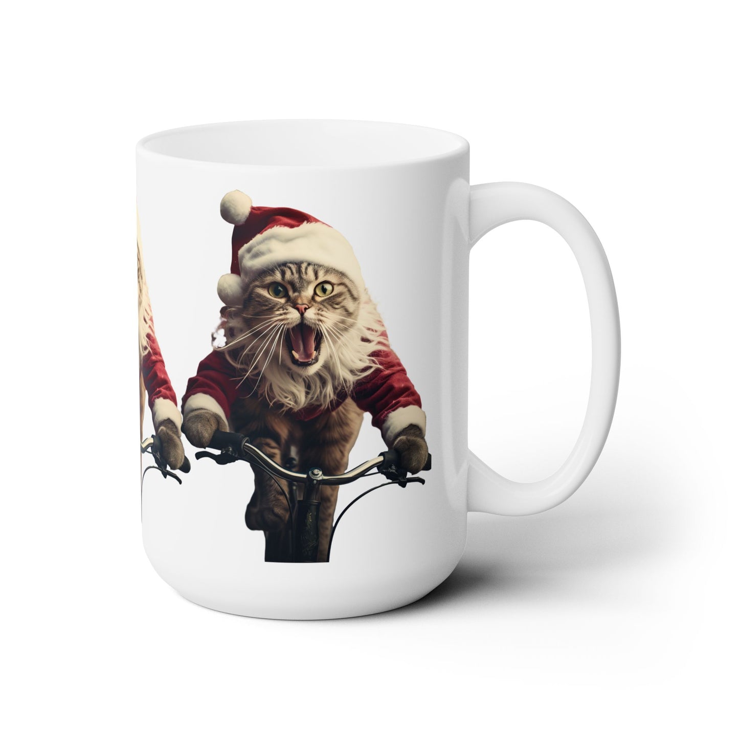 Screaming Christmas Cats on Bikes Bicycle- Cat and Cycling Lover - xmas holiday Gift Mug15 oz mug