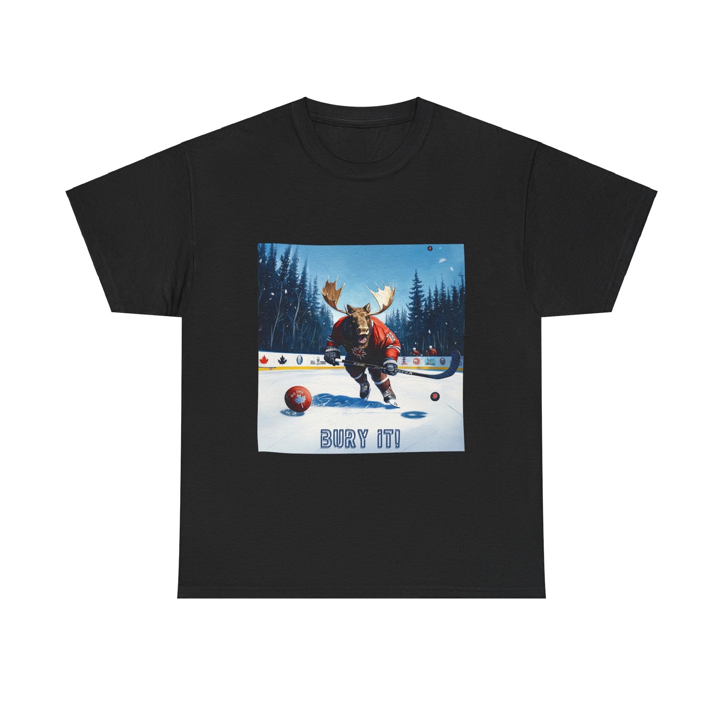 "Bury It" Hockey Player Moose - Moose Lover Hockey Graphic Tee Unisex Heavy Cotton Tee T-Shirt