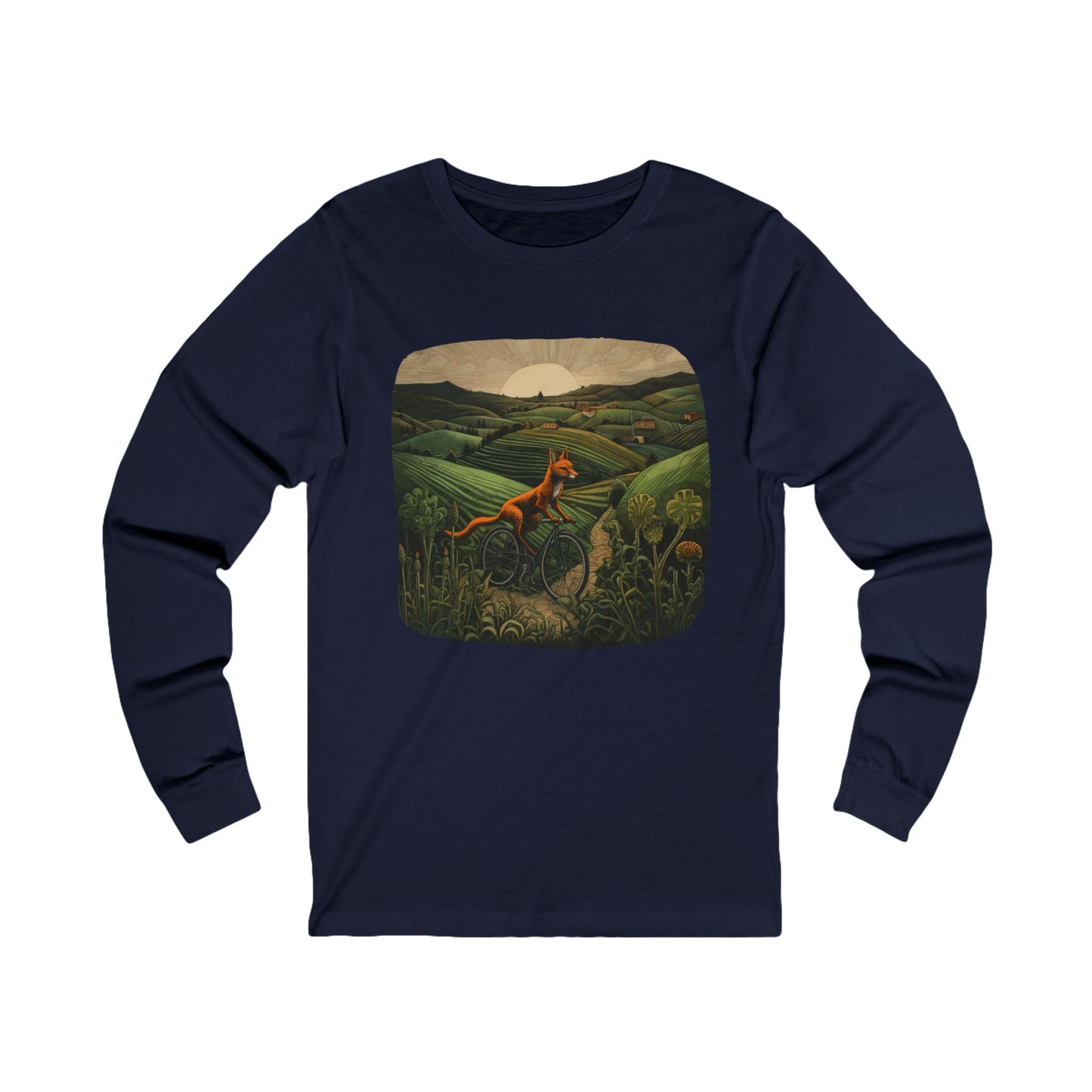 Red Fox on a Bicycle- Fox or Cycling Lover's Cycle Gear - Unisex Jersey Long Sleeve Tee Shirt, T-Shirt, Fox Lovers Gift