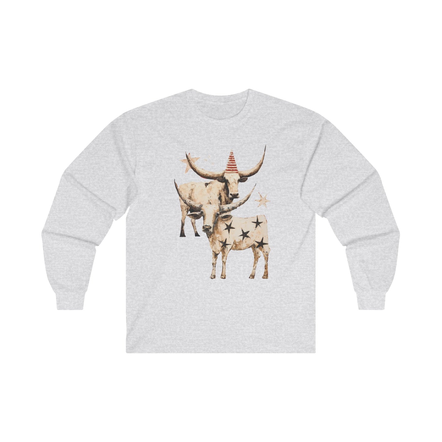 Texas Longhorn Cattle Graphic Tee, Oklahoma Cattle Country, Rodeo Gift, Cow Stars Long Sleeve T-shirt Ultra Cotton Long Sleeve Tee T-Shirt