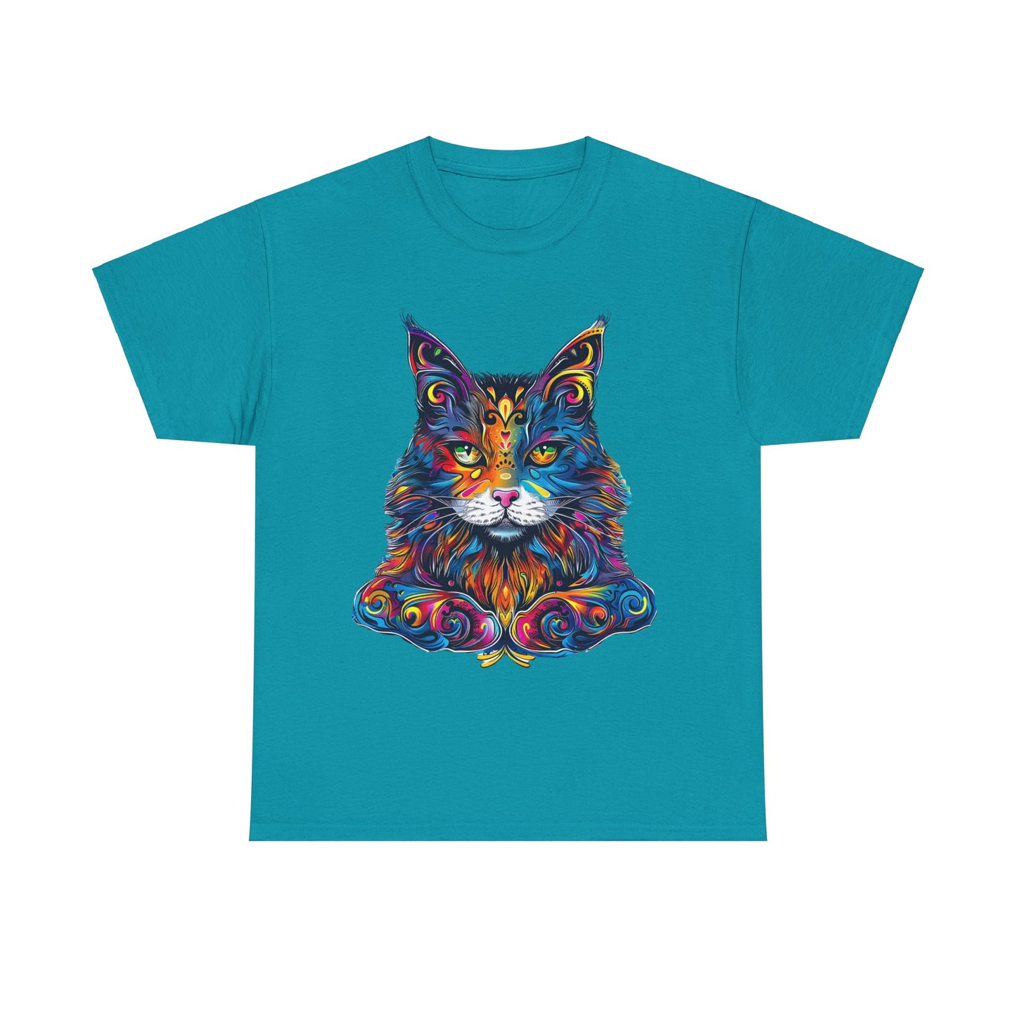 Chill Vibe Jewel Tone Cat Graphic Tee - Cat Lover TeeShirt - T-shirt - Cat Gift Unisex Heavy Cotton Tee T-Shirt