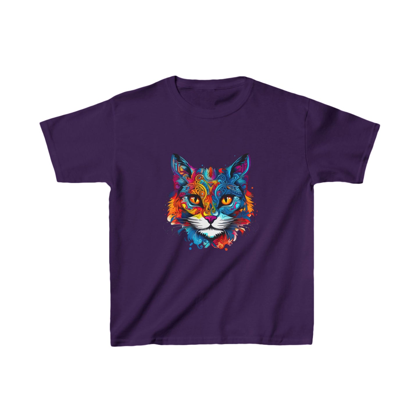 Jewel Tone Kids Cat Graphic Tee - Vibrant Cute Cat Design for Young Cat Lovers
