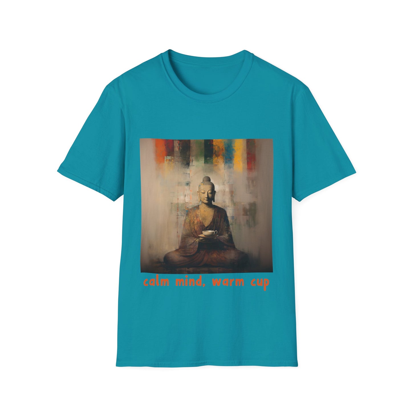 Calm Mind, Warm Cup Coffee Lover Peace Gift, Zen Coffee Buda Buddha Budda Unisex Jersey Short Sleeve Tee Shirt, Softstyle T-Shirt Men Woman