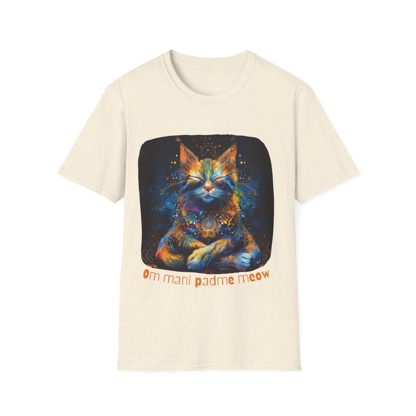 Mani Padme Meow (Version 2) - Meditating Cat Shirt, Cat Lover's Graphic Tee Graphic Unisex T- Shirt, T-Shirt Cat Lovers Gift Softstyle T-Shirt Tee Teeshirt Stylized Cat